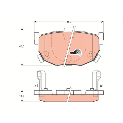 Bremsbelagsatz Scheibenbremse Trw GDB3170 Cotec f&uuml;r Hyundai Kia Hinterachse