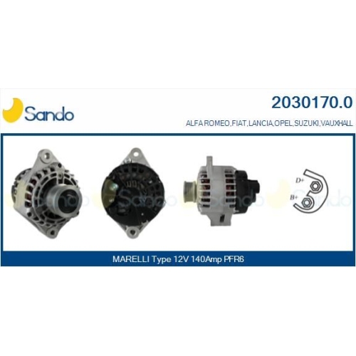 Generator Sando 2030170.0 f&uuml;r Alfa Romeo Fiat Opel Suzuki