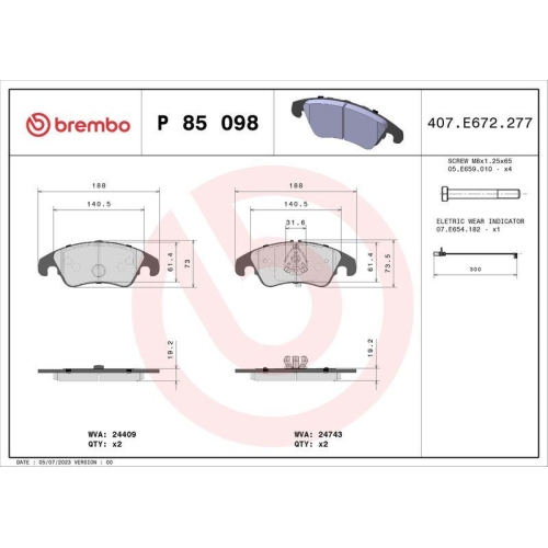 Bremsbelagsatz Scheibenbremse Brembo P85098 Prime Line f&uuml;r Audi Seat Skoda VW