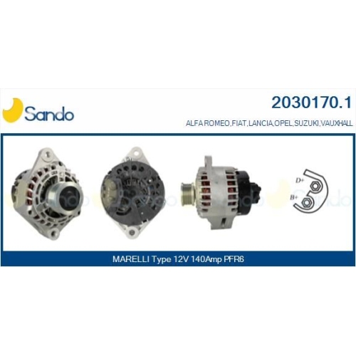 Generator Sando 2030170.1 f&uuml;r Alfa Romeo Fiat Opel Suzuki