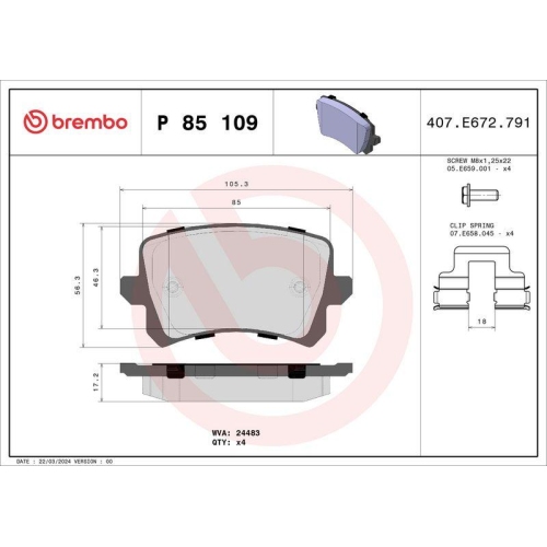 Bremsbelagsatz Scheibenbremse Brembo P85109 Prime Line f&uuml;r Audi Seat Skoda VW