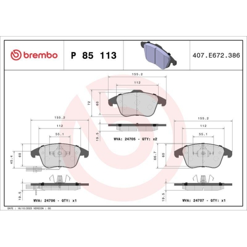 Bremsbelagsatz Scheibenbremse Brembo P85113 Prime Line f&uuml;r Audi Seat Skoda VW
