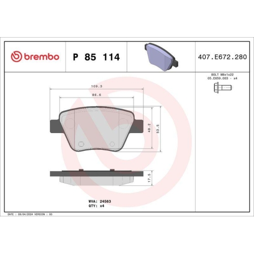 Bremsbelagsatz Scheibenbremse Brembo P85114 Prime Line f&uuml;r Audi Seat Skoda VW