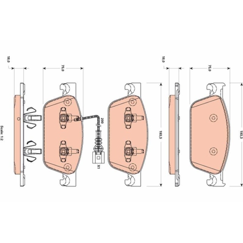 Bremsbelagsatz Scheibenbremse Trw GDB1887 f&uuml;r VW Vorderachse