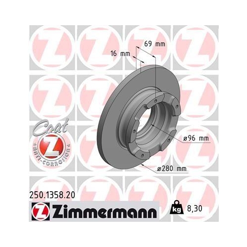 Brake Disc Zimmermann 250.1358.20 Coat Z for Ford Rear Axle
