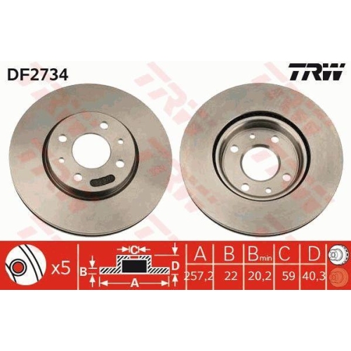 Bremsscheibe Trw DF2734 f&uuml;r Alfa Romeo Chrysler Citro&euml;n Fiat Lancia Peugeot