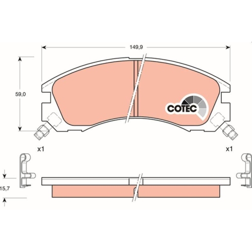 Bremsbelagsatz Scheibenbremse Trw GDB3200 Cotec f&uuml;r Mitsubishi Hinterachse