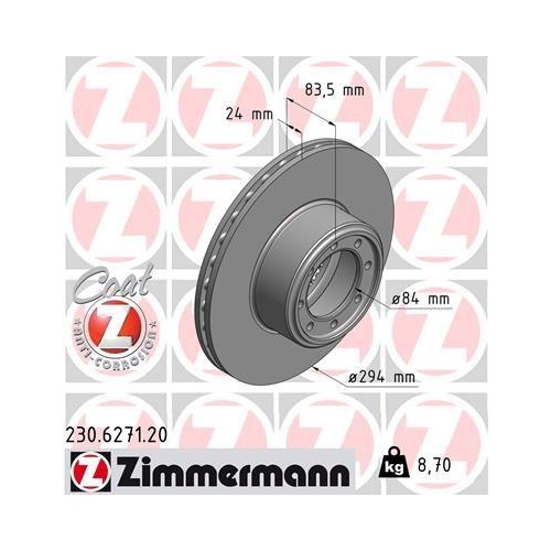 Bremsscheibe Zimmermann 230.6271.20 Coat Z f&uuml;r Iveco Hinterachse Vorderachse