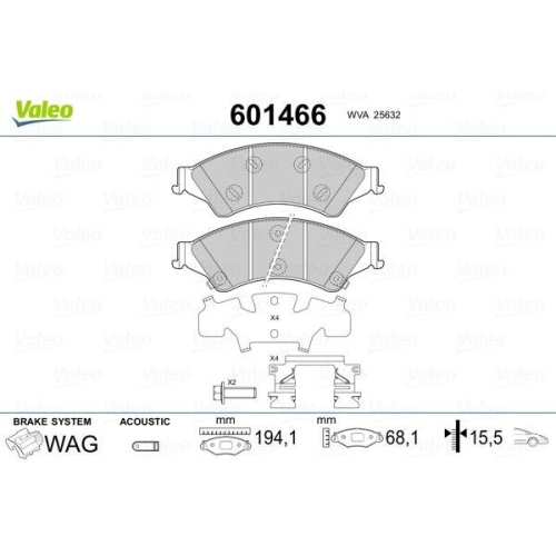 Bremsbelagsatz Scheibenbremse Valeo 601466 f&uuml;r Ford Mazda Ford Usa Vorderachse