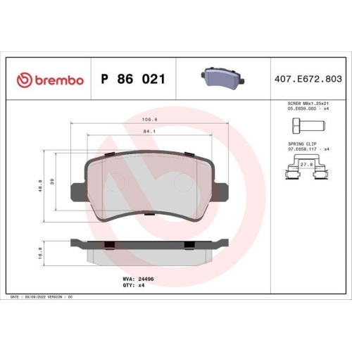 Bremsbelagsatz Scheibenbremse Brembo P86021 Prime Line f&uuml;r Volvo Land Rover