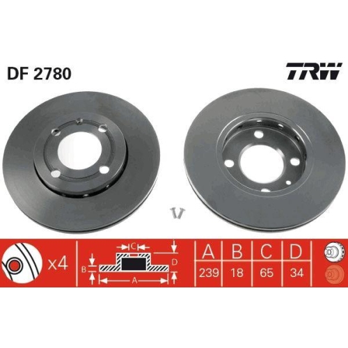Brake Disc Trw DF2780 for Seat VW Front Axle