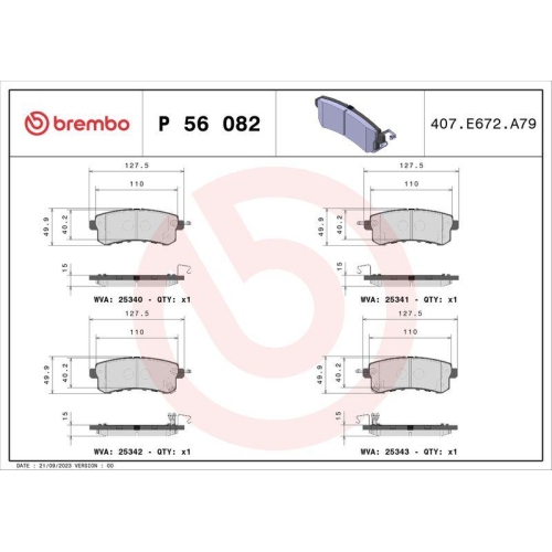 Bremsbelagsatz Scheibenbremse Brembo P56082 Prime Line f&uuml;r Nissan Infiniti