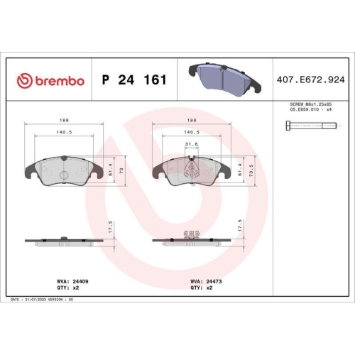 Bremsbelagsatz Scheibenbremse Brembo P24161 Prime Line f&uuml;r Ford Vorderachse