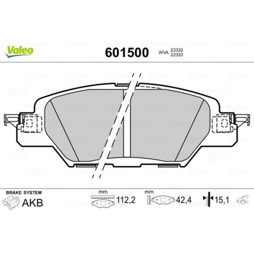 Bremsbelagsatz Scheibenbremse Valeo 601500 f&uuml;r Mazda Mazda (changan) Hinterachse