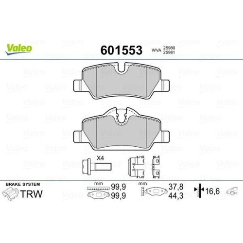 Bremsbelagsatz Scheibenbremse Valeo 601553 f&uuml;r Mini Hinterachse