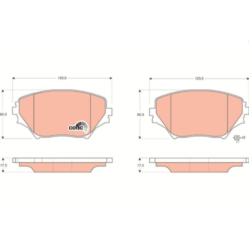 Brake Pad Set Disc Brake Trw GDB3251 Cotec for Toyota Front Axle