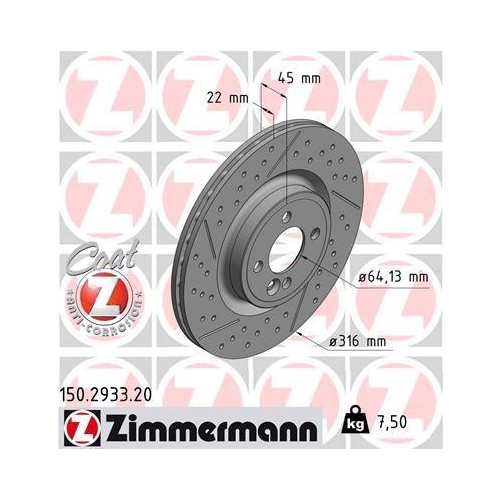 Brake Disc Zimmermann 150.2933.20 Coat Z for Mini Front Axle