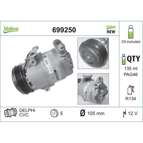 Kompressor Klimaanlage Valeo 699250 Valeo Core-flex f&uuml;r Bmw Opel Vauxhall