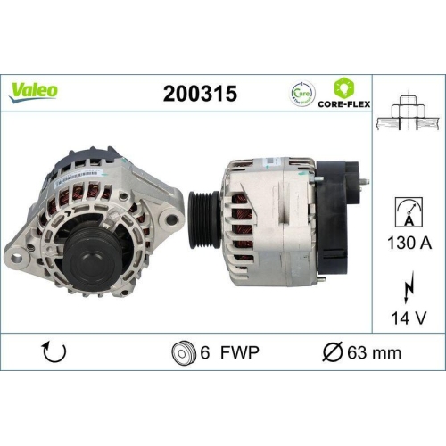 Generator Valeo 200315 Valeo Core-flex f&uuml;r Opel Saab Vauxhall