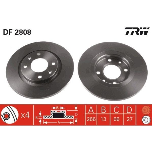 Brake Disc Trw DF2808 for Citro&euml;n Peugeot Front Axle