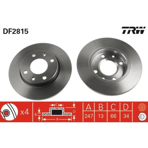 Bremsscheibe Trw DF2815 f&uuml;r Citro&euml;n Peugeot Vorderachse