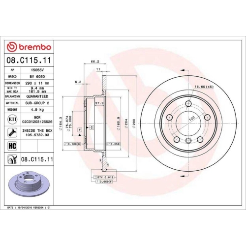 2X Brembo Bremsscheibe Hinterachse Prime Line - Uv Coated f&uuml;r Bmw