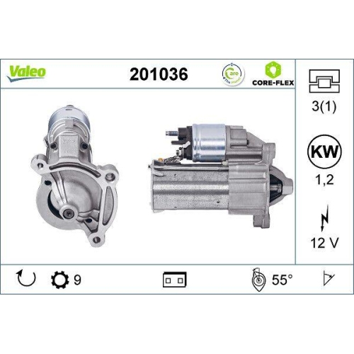 Starter Valeo 201036 Valeo Core-flex f&uuml;r Citro&euml;n Fiat Mitsubishi Peugeot