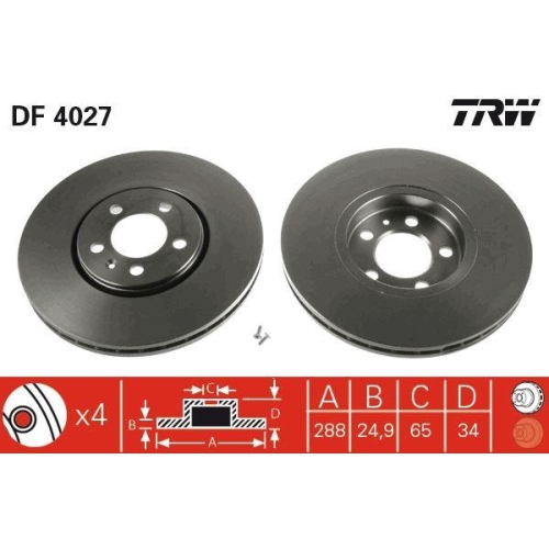Bremsscheibe Trw DF4027 f&uuml;r Seat Skoda VW Vw (svw) Audi Vorderachse