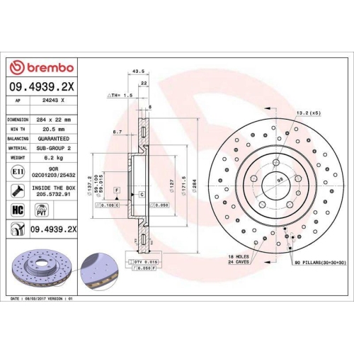 2X Brembo Bremsscheibe Xtra Line - Xtra für Alfa Romeo Fiat Opel