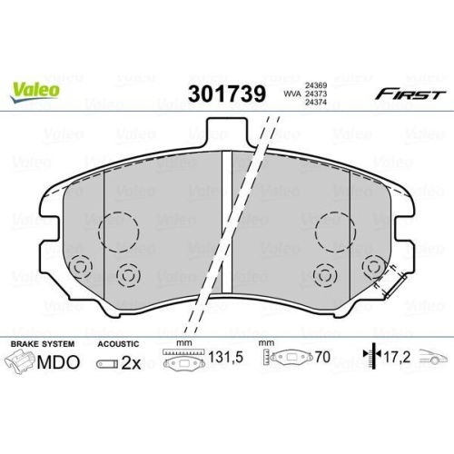 Bremsbelagsatz Scheibenbremse Valeo 301739 First f&uuml;r Hyundai Vorderachse
