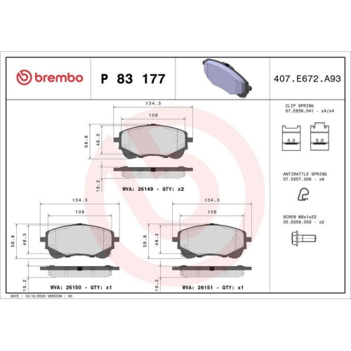 Bremsbelagsatz Scheibenbremse Brembo P83177 Prime Line f&uuml;r Suzuki Toyota Lexus