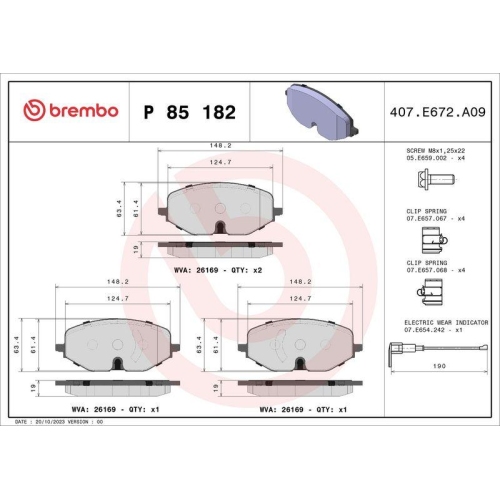 Bremsbelagsatz Scheibenbremse Brembo P85182 Prime Line f&uuml;r Audi Ford Seat Skoda