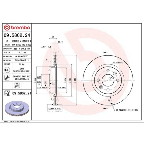 Bremsscheibe Brembo 09.5802.21 Prime Line - Uv Coated f&uuml;r Lada Nissan Renault