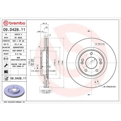 Bremsscheibe Brembo 09.D428.11 Prime Line - Uv Coated f&uuml;r Hyundai Kia Kia (dyk)