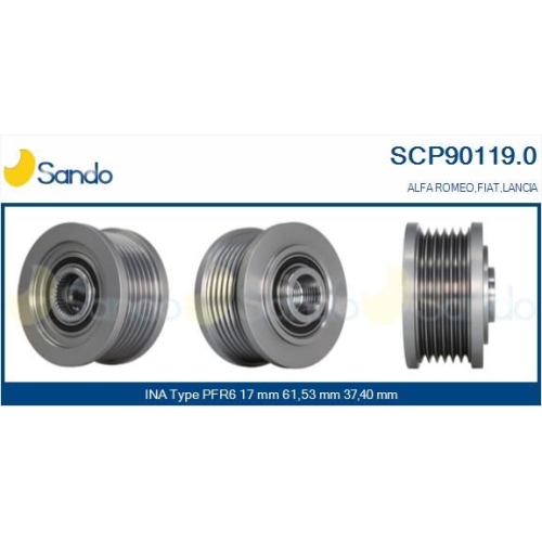 Riemenscheibe Generator Sando SCP90119.0 für Alfa Romeo Fiat Lancia Ika