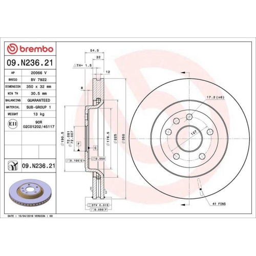 Bremsscheibe Brembo 09.N236.21 Prime Line - Uv Coated f&uuml;r Chrysler Dodge Jeep