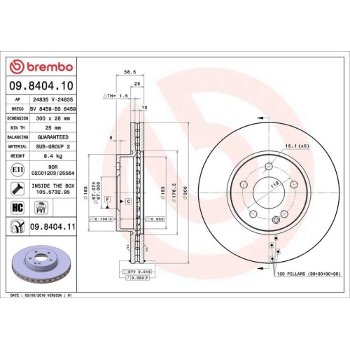 Bremsscheibe Brembo 09.8404.11 Prime Line - Uv Coated f&uuml;r Mercedes Benz