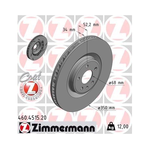 Brake Disc Zimmermann 460.4515.20 Coat Z for Porsche Front Axle Right