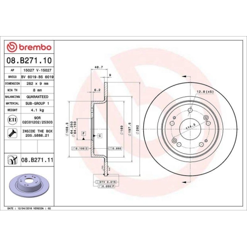 Brake Disc Brembo 08.B271.11 Prime Line - Uv Coated for Honda Acura Honda (gac)