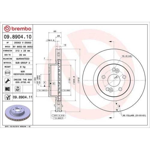 2X Brembo Bremsscheibe Vorderachse Prime Line - Uv Coated f&uuml;r Renault