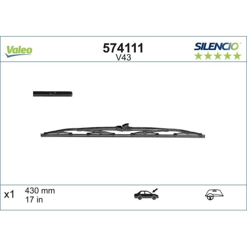 Wischblatt Valeo 574111 Silencio Conventional Single für Beidseitig Fahrerseitig