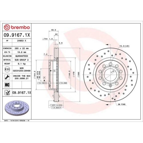 2X Brembo Bremsscheibe Xtra Line - Xtra f&uuml;r Audi Seat Skoda VW Vw (faw)