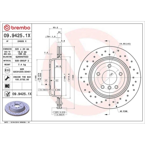 Bremsscheibe Brembo 09.9425.1X Xtra Line - Xtra f&uuml;r Bmw Bmw (brilliance)