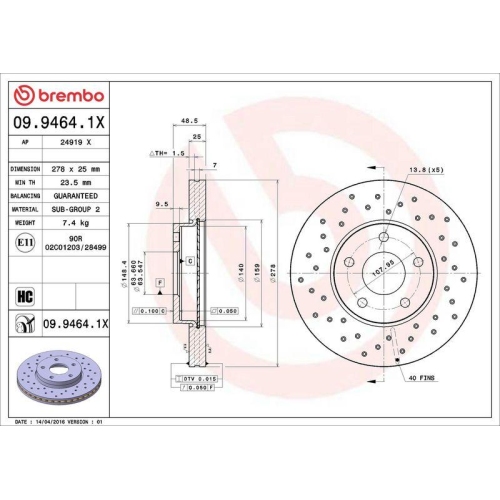 Bremsscheibe Brembo 09.9464.1X Xtra Line - Xtra f&uuml;r Ford Volvo Ford (changan)