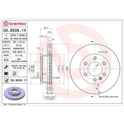 1X Brembo Bremsscheibe Prime Line - Uv Coated f&uuml;r Dodge Mercedes Benz VW