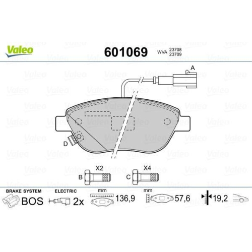 Bremsbelagsatz Scheibenbremse Valeo 601069 f&uuml;r Fiat Opel Vauxhall Abarth