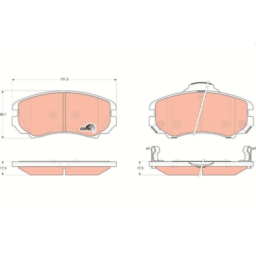 Bremsbelagsatz Scheibenbremse Trw GDB3352 Cotec f&uuml;r Hyundai Kia Vorderachse
