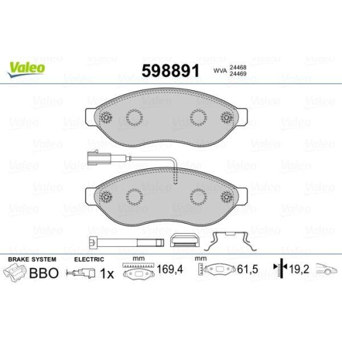 Bremsbelagsatz Scheibenbremse Valeo 598891 f&uuml;r Citro&euml;n Fiat Iveco Opel Peugeot
