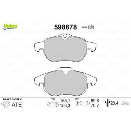 Bremsbelagsatz Scheibenbremse Valeo 598678 f&uuml;r Fiat Opel Saab Vauxhall Cadillac