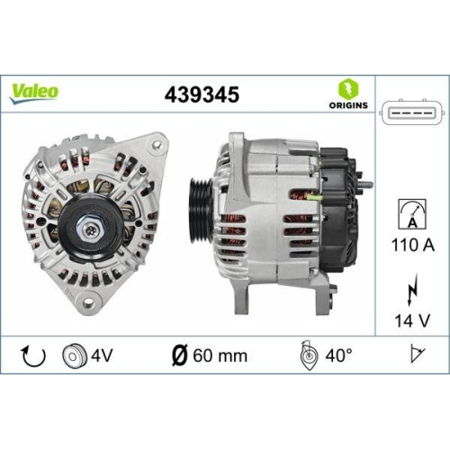 Generator Valeo 439345 Valeo Origins - New O.e. Technologie f&uuml;r Mitsubishi Volvo